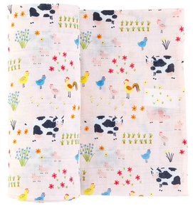 Pink farm print swaddle