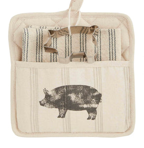 Pig Pot Holder And Towel Set
