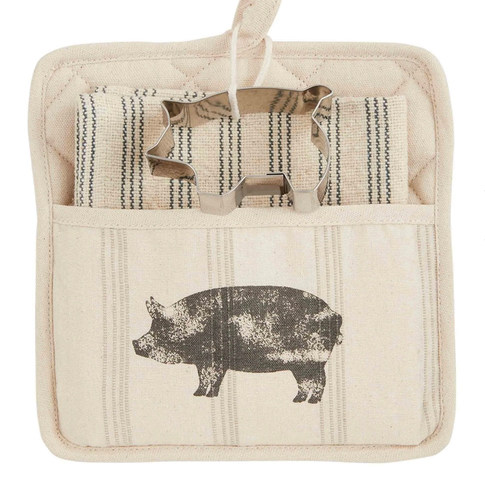 Pig Pot Holder And Towel Set
